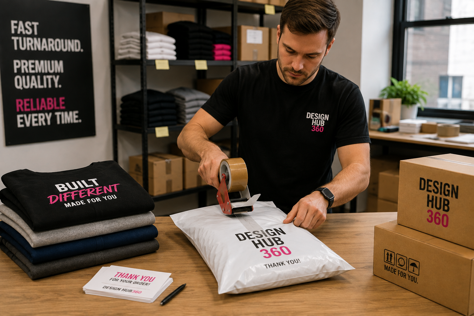 Design Hub 360 Custom T-Shirts & Apparel Printing 16 fast turn around custon t shirts